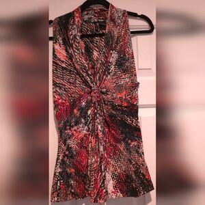 New Directions Vibrant Orange and Black Patterned Dress